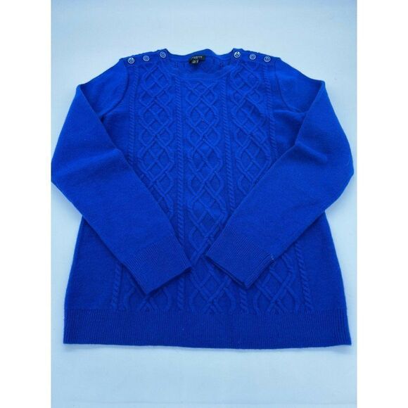 Talbots Petite Small Sweater Lambswool/Nylon Shoulder Button Blue Cable Knit - Picture 1 of 5